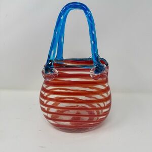 Vintage Moreno style Striped Red and Blue Glass Handbag preowned
